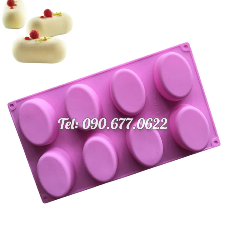 Khuôn silicone làm bánh, rau câu 8 hình Oval - Mã số 1052