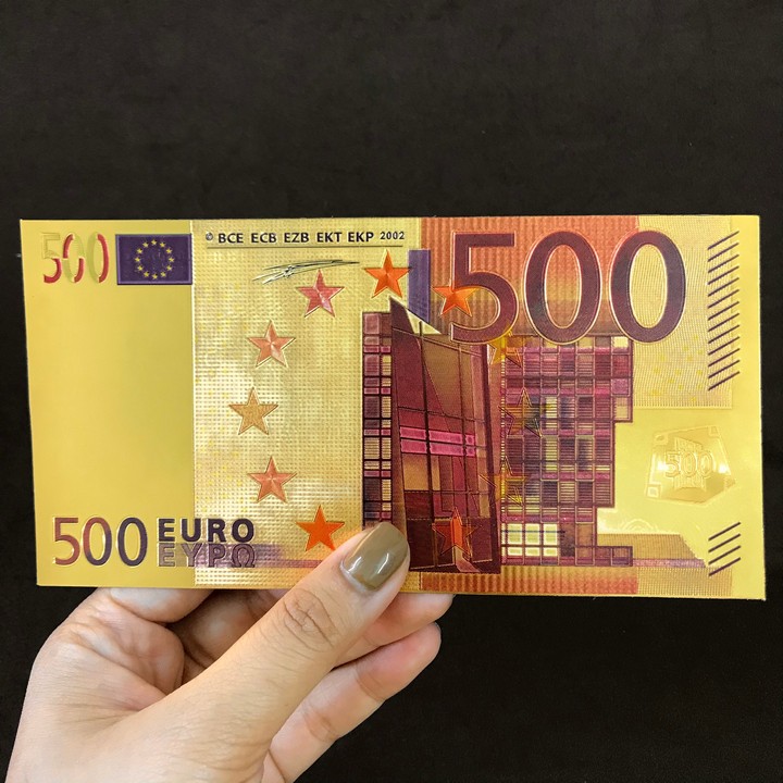 Tiền 500 EURO mạ vàng dùng dùng để trang trí trong nhà, lưu niệm, làm kỷ niệm, làm quà tặng thú vị, kích thước 16 x 8cm, màu vàng - TMT Collection - SP000146