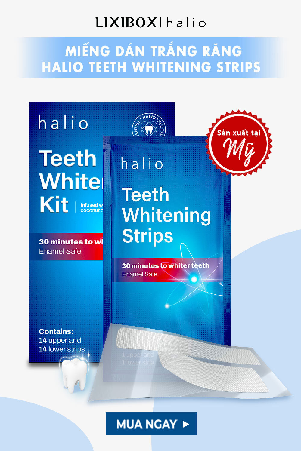 Miếng Dán Trắng Răng Không Ê Buốt Halio Teeth Whitening Strip