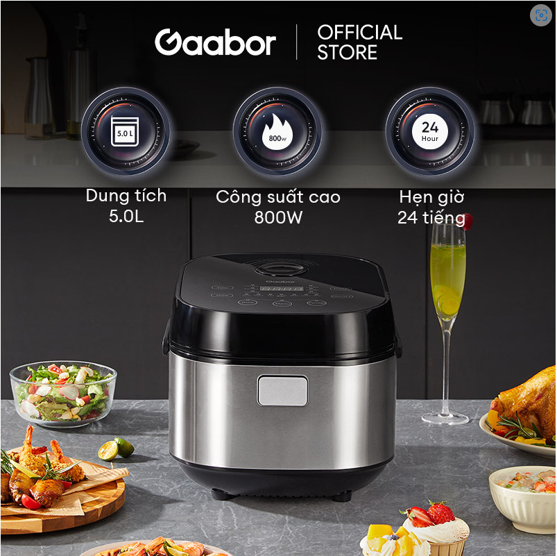 Nồi cơm điện tử thông minh dung tích 5L Gaabor GR-S50D nồi 1.8L 800W nhiều chế độ nấu, hẹn giờ, chống dính cao cấp - Hàng Chính Hãng - Chỉ Giao Hà Nội