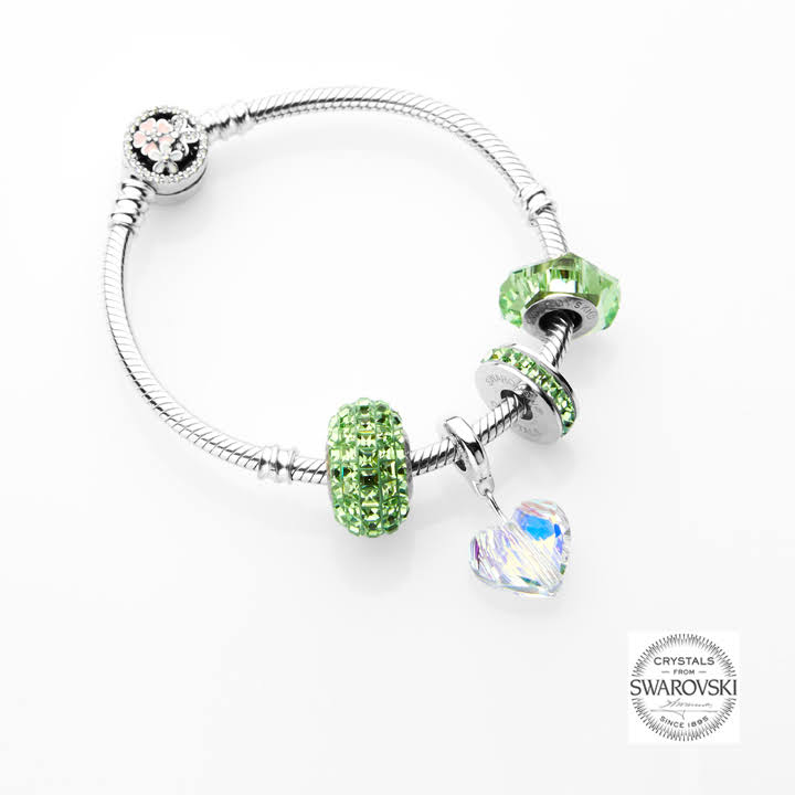 Lắc Tay Tropicana Phối Charm Swarovski Ngọc Lục Bảo