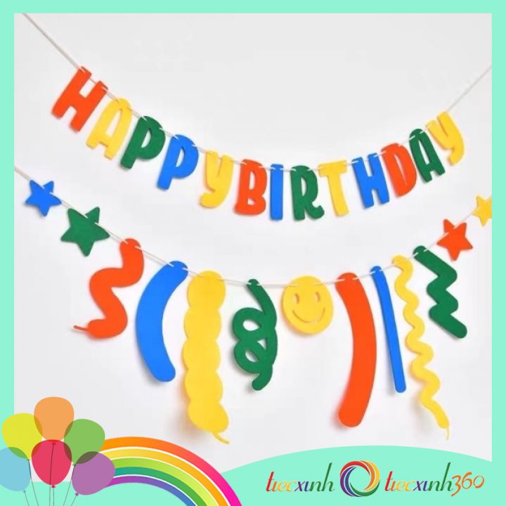 Set phụ kiện trang trí sinh nhật Happy Birthday confetti vải nỉ