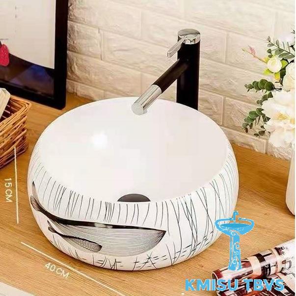 Chậu Lavabo, chậu rửa mặt bàn đá, chậu labo hình tròn cá heo. Kmisu thiết bị vệ sinh