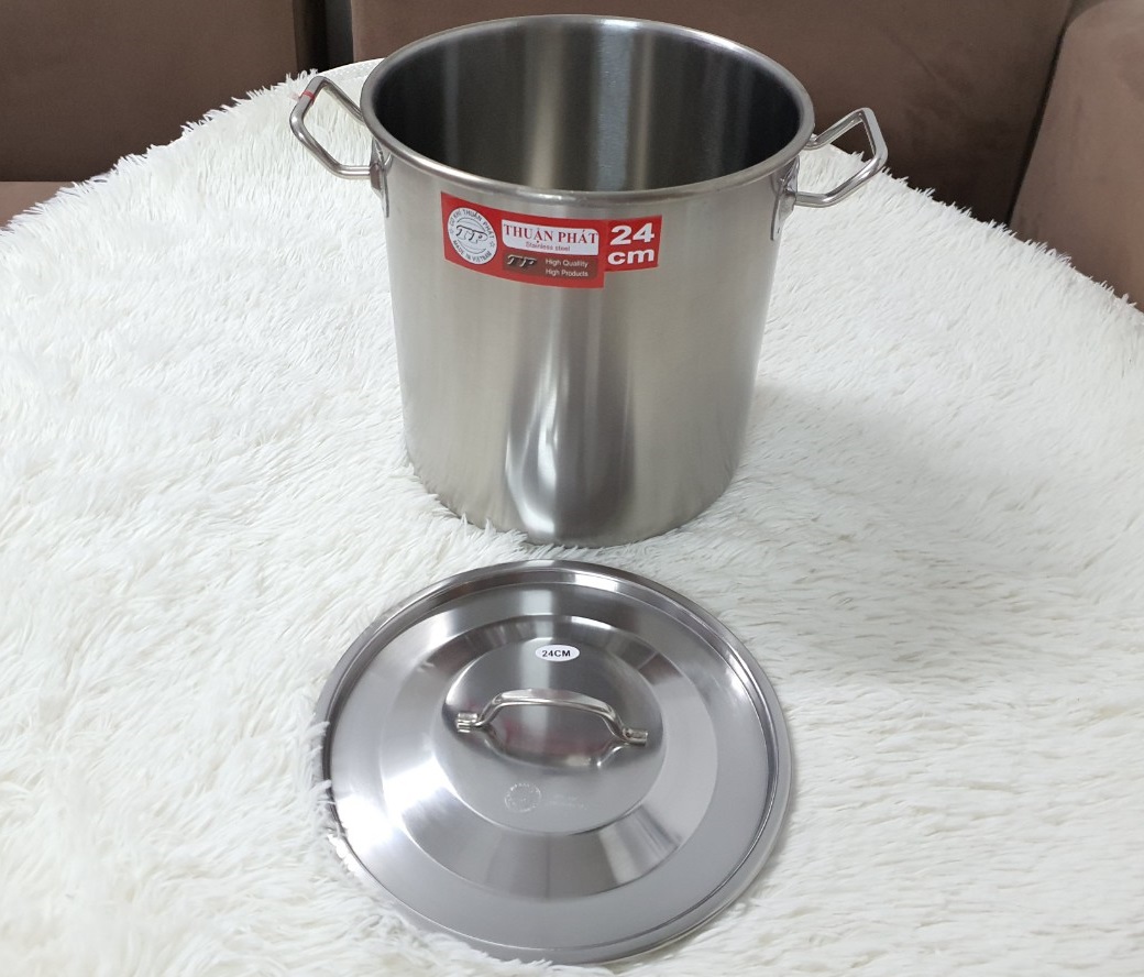 Nồi Súp inox 430 cao cấp - Nồi inox lớn dung tích 10 lít, kích thướt 24x24 cm dùng nấu bánh chưng,luộc gà, nấu phở