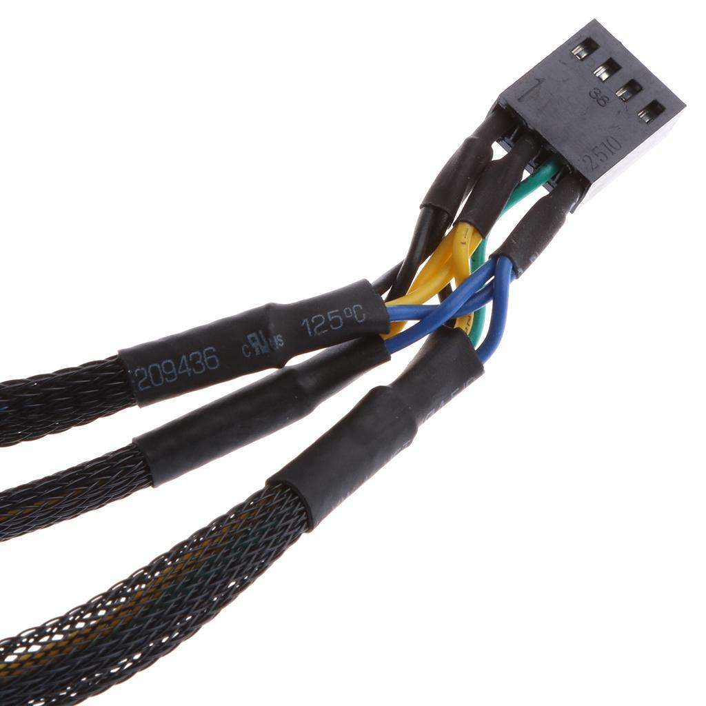 15cm PWM 3/4 pin 3 ways Y Splitter PC Fan Power Cable Cord Black Sleeved