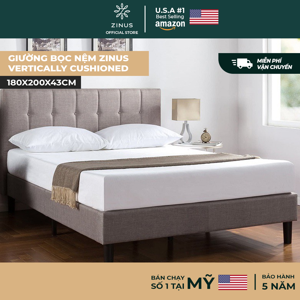 Giường Bọc Nệm Zinus Tự Lắp Ráp Sang Trọng Phong Cách Mỹ - Vertically Cushioned Platform Bed