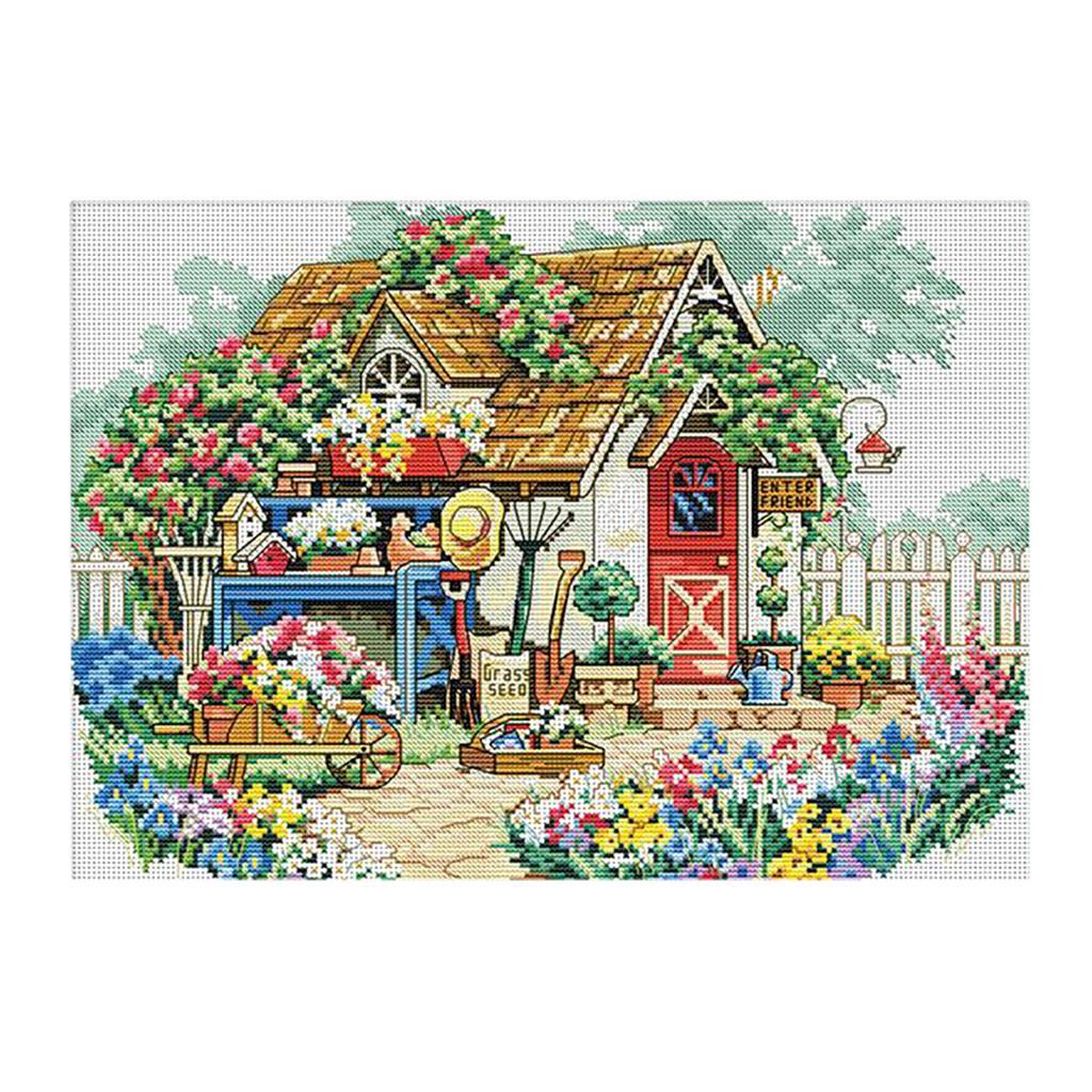 1 Set DIY Stamped Cross Stitch Kits with Cottage Pattern Crafts