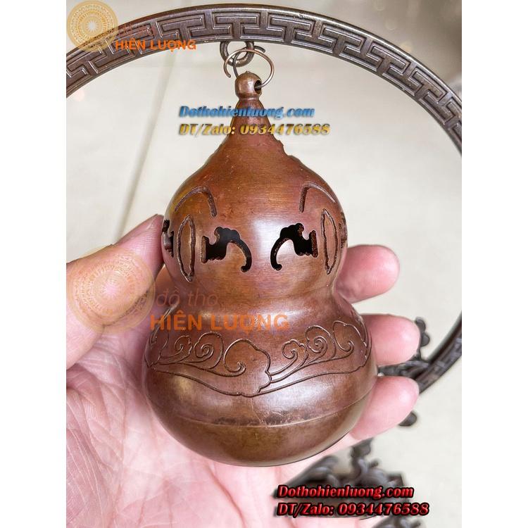 Lư Xông Trầm Treo Quả Hồ Lô Màu Nâu Bằng Đồng Nguyên Chất Kích Thước 18x6x25cm, Nặng 0,9kg Đẹp