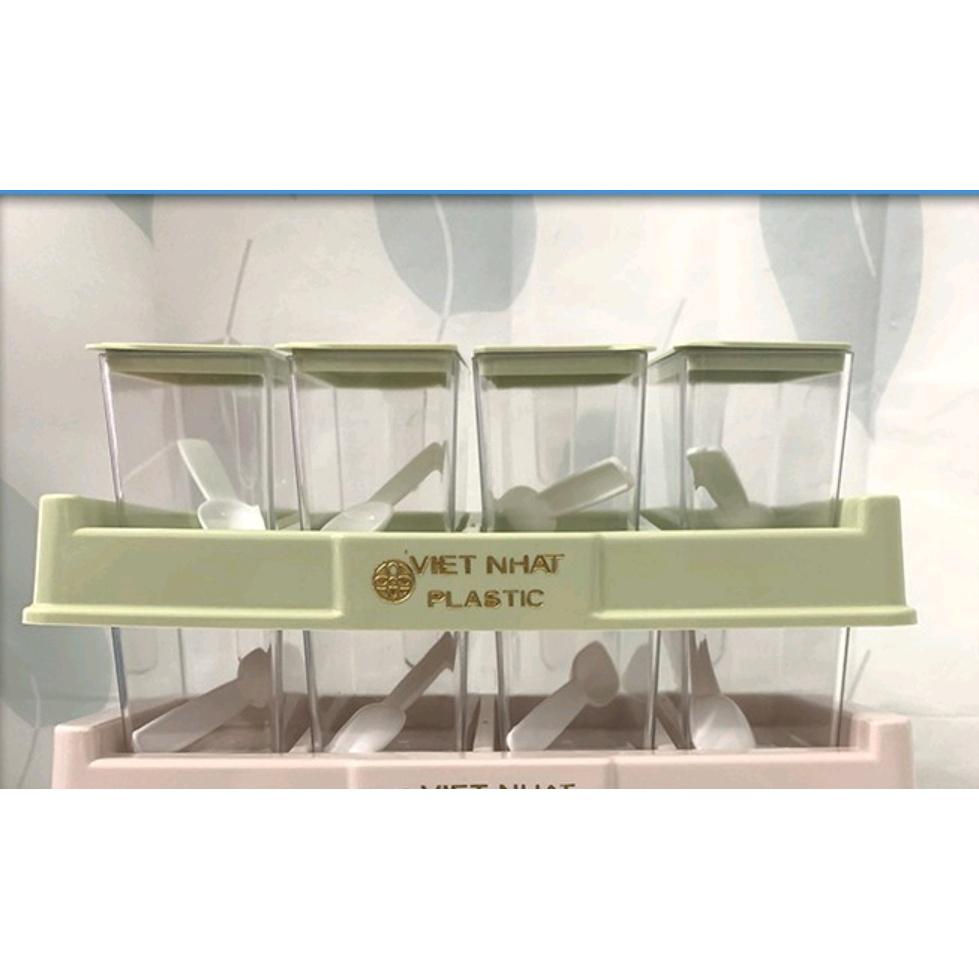 Bộ 4 lọ đựng gia vị có thìa -Hũ đựng gia vị có nắp đậy tiện dụng bền đẹp có nắp đậy tiện dụng