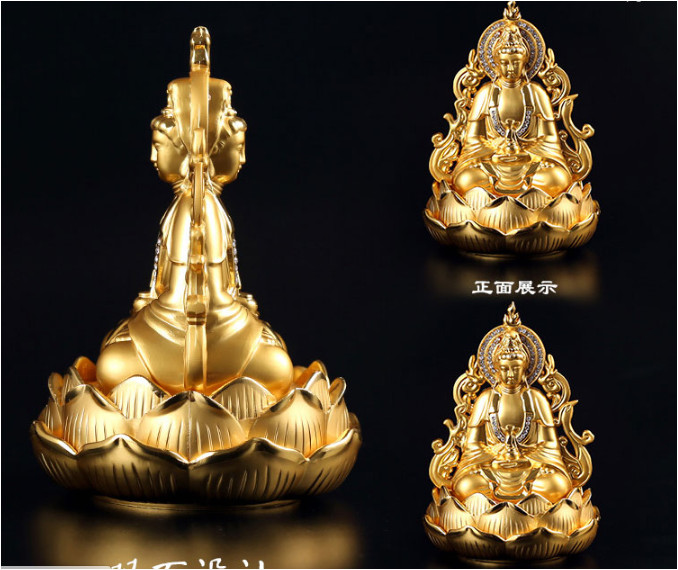 Tượng Phật Quan Âm Bồ Tát hai mặt thiền đài sen có chỗ đổ nước hoa cao cấp để ô tô