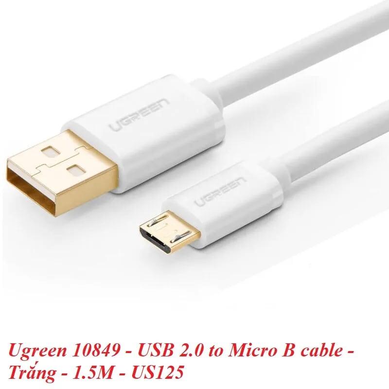 Ugreen UG10849US125TK 1.5M màu Trắng Cáp sạc truyền dữ liệu USB 2.0 sang MICRO USB lõi đồng - HÀNG CHÍNH HÃNG