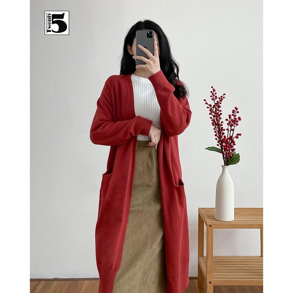 Áo len cardigan nữ dáng dài túi ốp, không cúc Twentyfive 4002