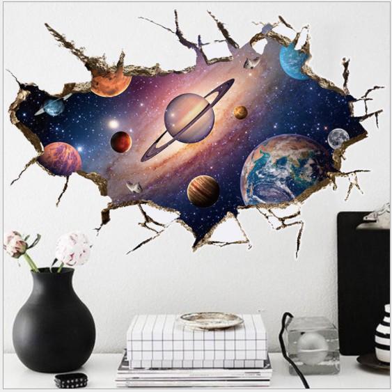 Decal trang trí Vết nứt tường hình Vũ trụ