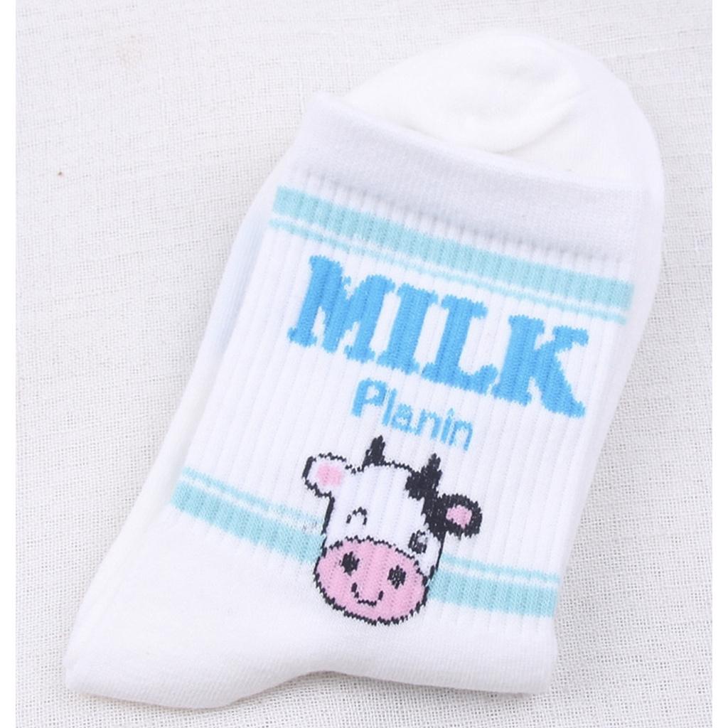 Tất Cổ Cao Nữ Trắng Họa Tiết MILK