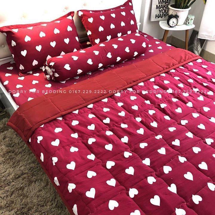 BỘ CHĂN GA COTTON HỌA TIẾT HÌNH TIM