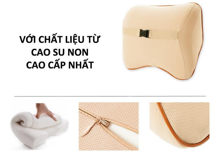 Bộ gối tựa đầu và tựa lưng xe hơi, xe ô tô V2 chất liệu cao su non cao cấp màu be