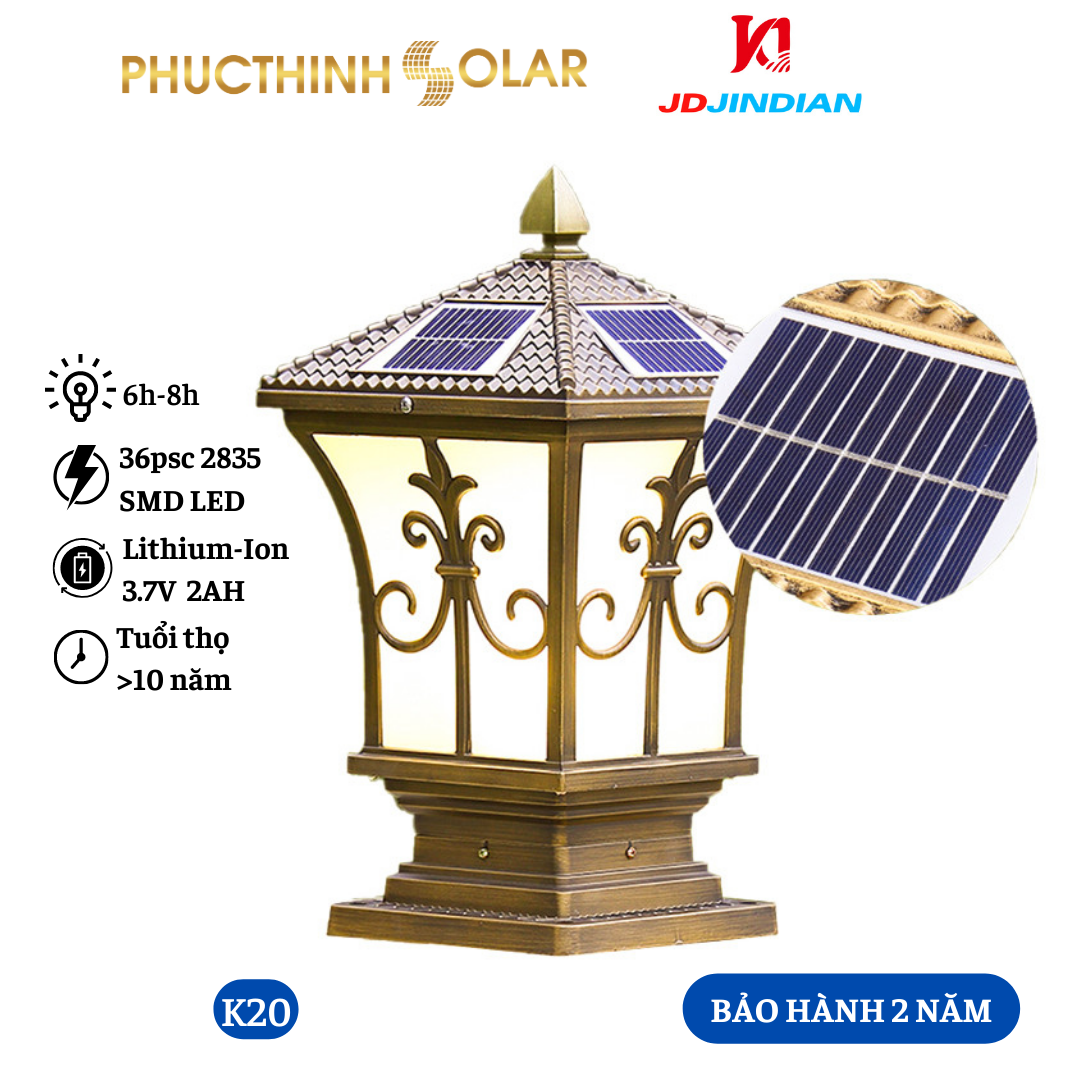Đèn Trụ Cổng Năng Lượng Mặt Trời 2W K20 Đèn Trang Trí Đèn Led Ngoài Trời Chống Nước IP65 | Phúc Thịnh Solar