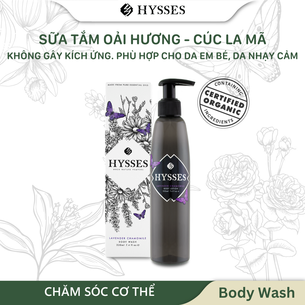 Sữa Tắm Tinh Dầu Cao Cấp Hysses Không Gây Kích Ứng, An Toàn Cho Em Bé, Giúp Dưỡng Ẩm, Củng Cố Hàng Rào Bảo Vệ Tự Nhiên Oải Hương và Cúc La Mã Hữu Cơ Tự Nhiên