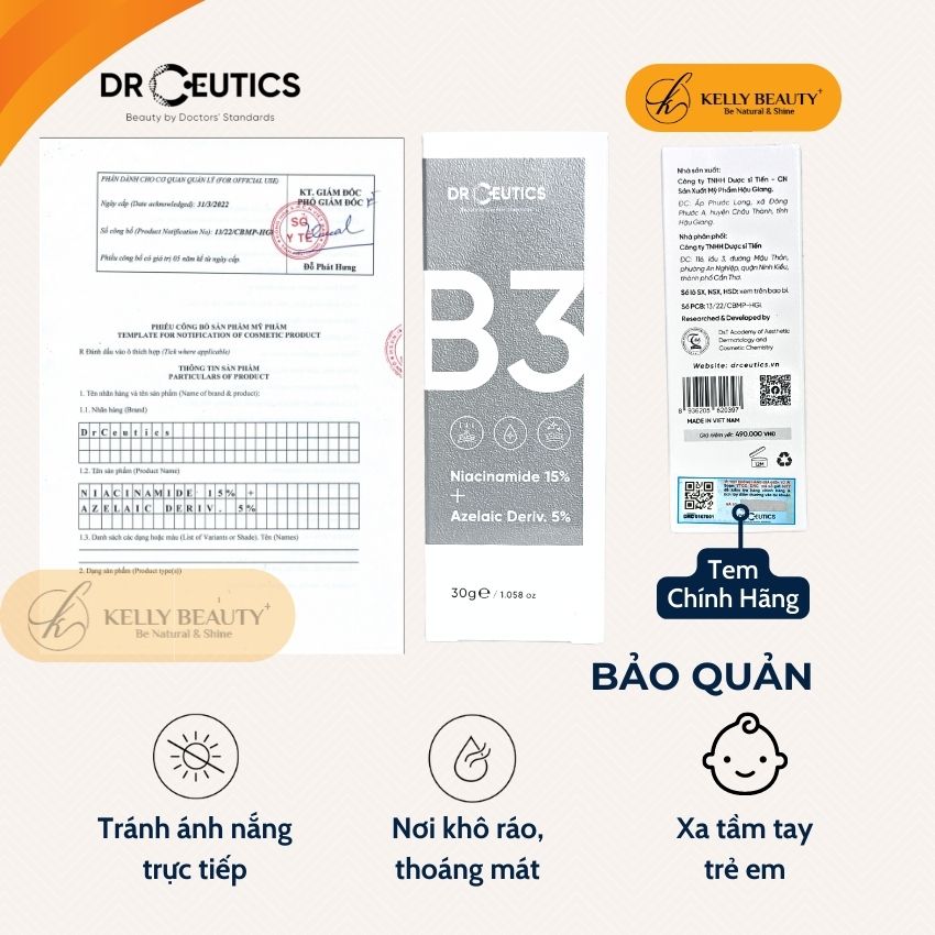Serum Vitamin B3 15% DrCeutics - Ngừa Mụn, Làm Sáng, Mờ Thâm, Đều Màu Da; Se Lỗ Chân Lông - Niacinamide 15% + Azelaic 5%