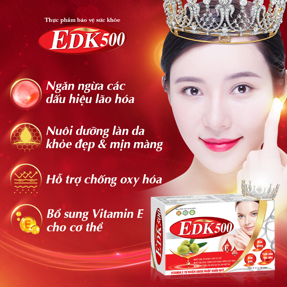 Viên Uống Bổ Sung Vitamin E EDK500 - Giúp Tăng Cường Chống Oxy Hóa, Trẻ Hóa Và Làm Đẹp Da