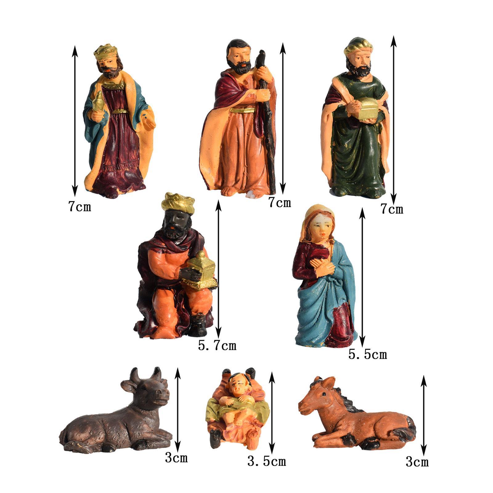 8Pcs Religious Christmas Nativity Scene Crafts Decoration Hand Painted Lovely Traditional Collection Birth of Jesus Ornament