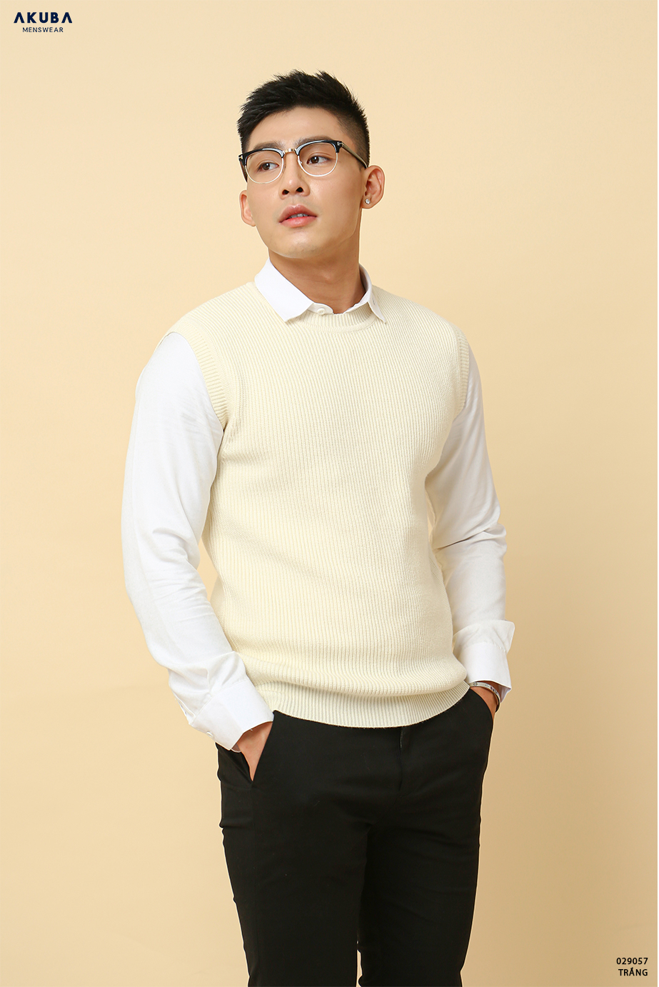 Áo gile len nam AKUBA form regular, chất liệu len dệt kim 029057