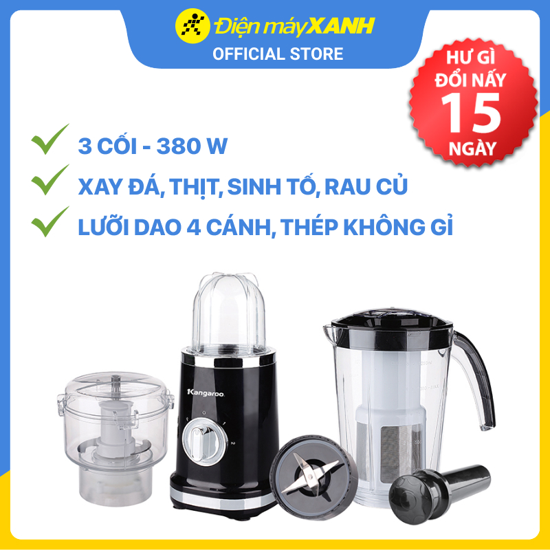 Máy Xay Sinh Tố 3 Cối Kangaroo KG3B2 (380W) - Đen - Hàng chính hãng