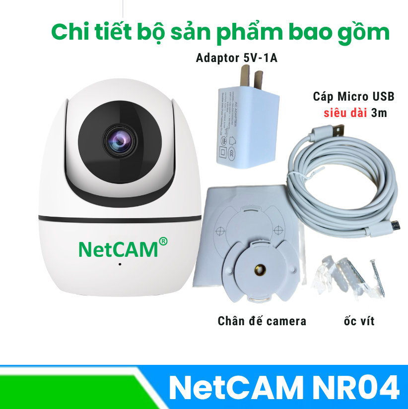 Camera WiFi NetCAM NR04 3.0MP, Quay quét 360 độ, Đàm Thoại 2 chiều, Báo động qua điện thoại - Hàng chính hãng