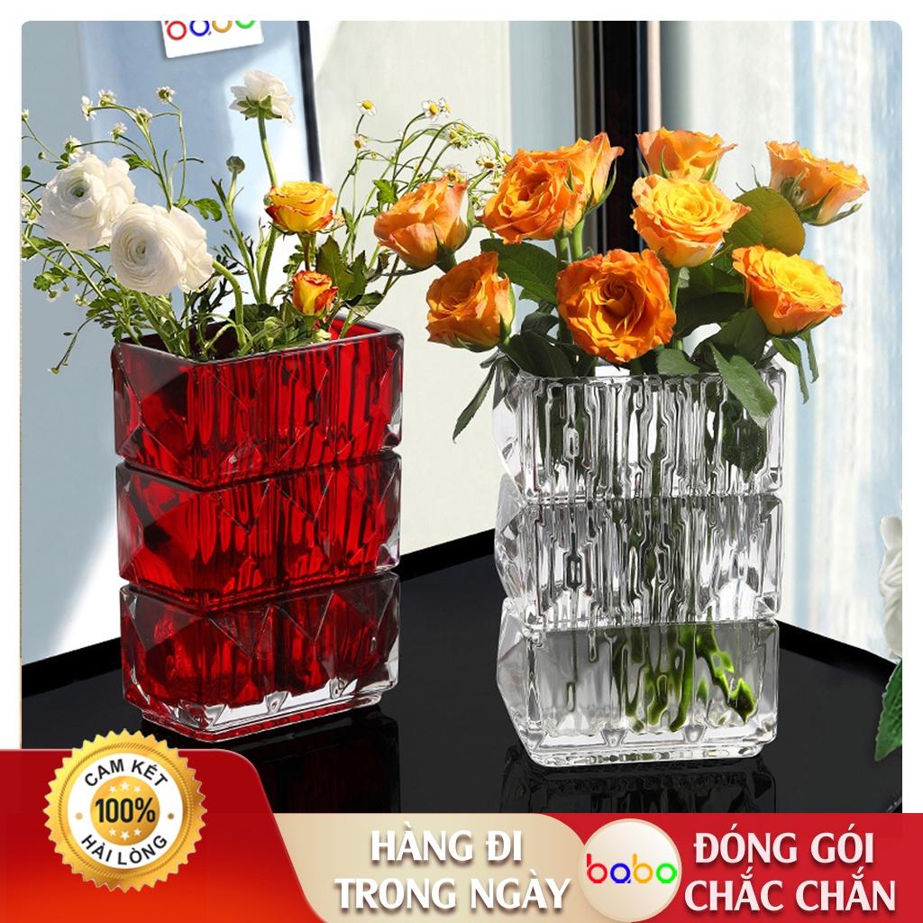 Bình hoa thủy tinh pha lê trang trí decor để bàn phòng khách ánh sáng đỏ trong suốt sang trọng babo (TK04)