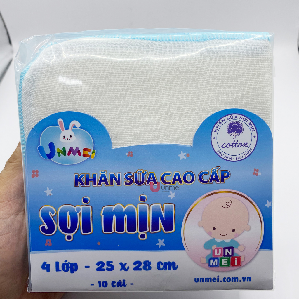 Khăn Sữa Unmei Xuất Nhật Sợi Mịn, Dày 4 Lớp Dành Cho Bé Từ Sơ Sinh (Kích Thước 25x28cm) - Khăn Xô Loại Chất Lượng, Giao Mẫu Ngẫu Nhiên