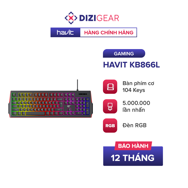 Bàn Phím Blacklit Gaming HAVIT KB866L Tích Hợp Tổ Hợp Phím Fn, Thiết Kế Công Thái Học - Hàng Chính Hãng