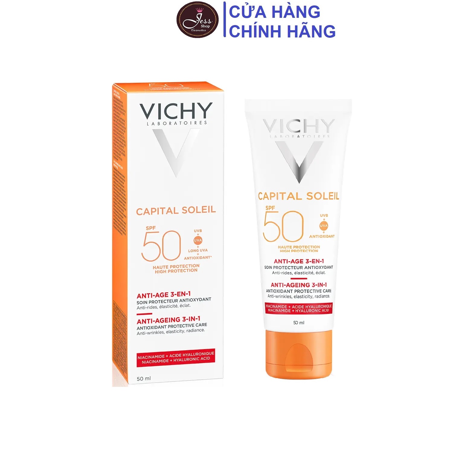 Kem Chống Nắng Bảo Vệ, Giảm Lão Hóa Vichy Capital Soleil 3in1 Anti-Aging SPF50 50ml