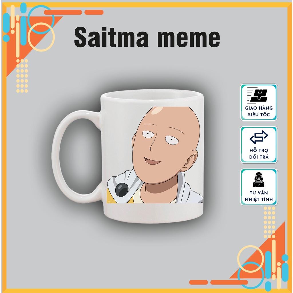 Cốc sứ in hình Saitama meme, cốc sứ One-Punch Man tráng men dùng làm quà tặng, uống nước hàng ngày