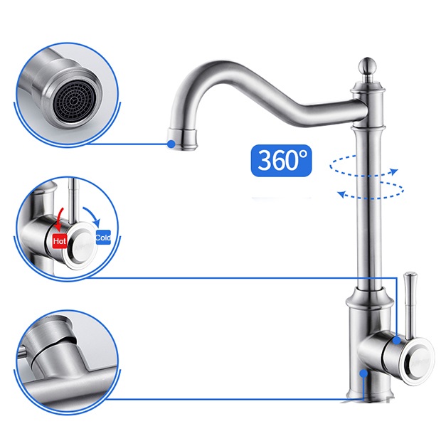 Combo chậu rửa chén bát hai hố cân GREENENVI sus304 8245 + vòi rửa bát sus304 cổ điển 2 đường nước + rổ inox đa năng + bình xà phòng+bộ xả chậu + đôi dây cấp nóng lạnh