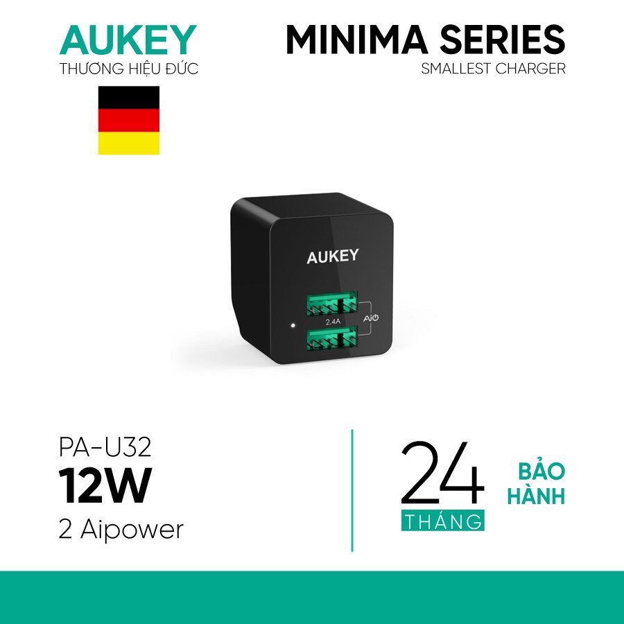 Củ sạc nhanh Aukey PA-U32 2 cổng USB 12W - hàng chính hãng