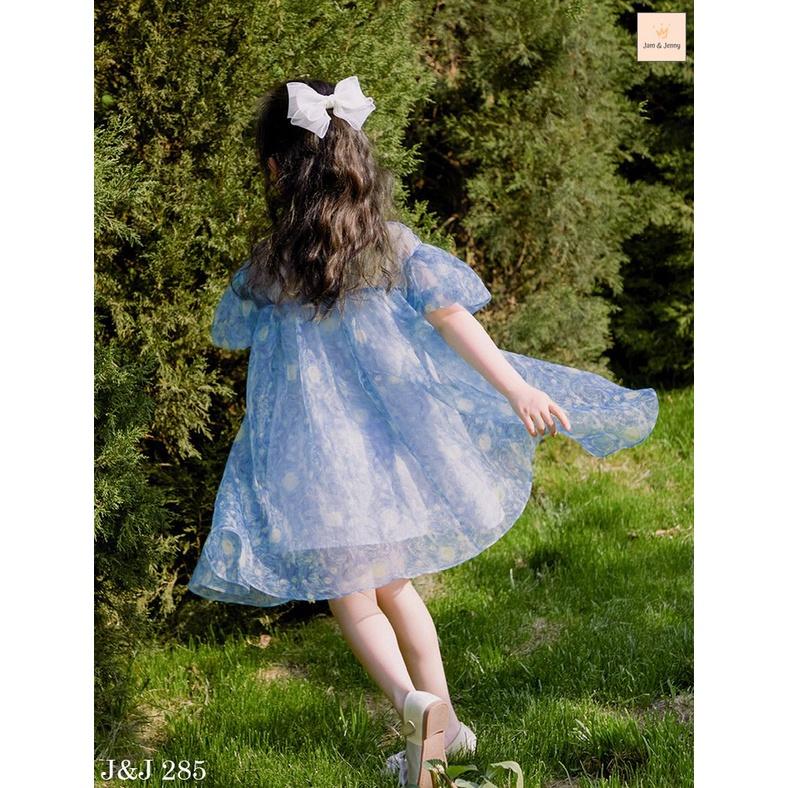 Đầm babydoll hoa cho bé gái tay phồng loang phong cách Hàn Quốc từ 12-35kg chất voan mềm mát