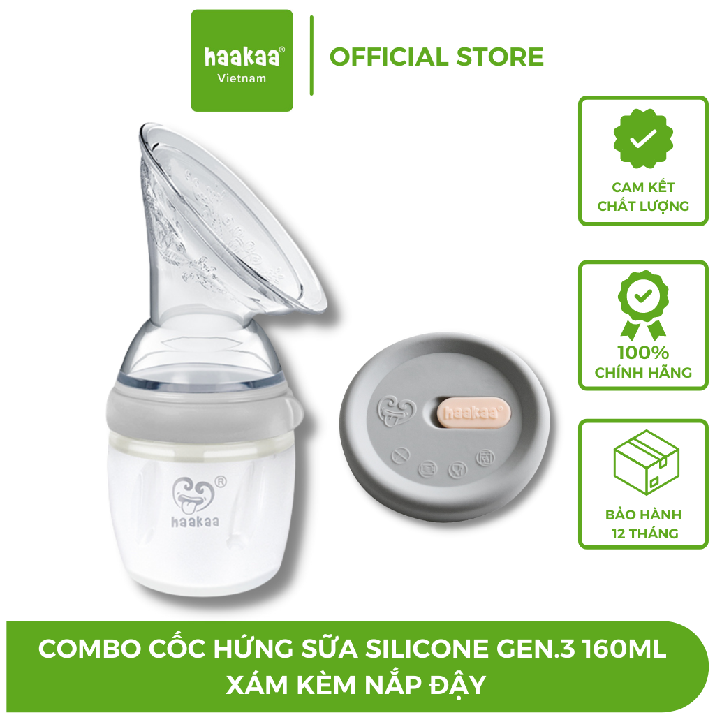 Combo Cốc hứng sữa Gen.3 kèm Nắp đậy Haakaa. Chất liệu silicone cao cấp, an toàn. Không chứa BPA, PVC và phthalate