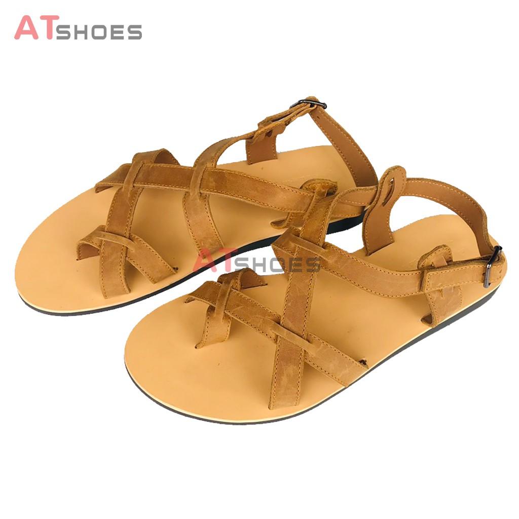 Dép Sandal Unisex Cc Da Bò - Sandal Xỏ Ngón Nam Nữ Trẻ Trung Đế Caosu Chống Nước Atshoes XDSGNAU22