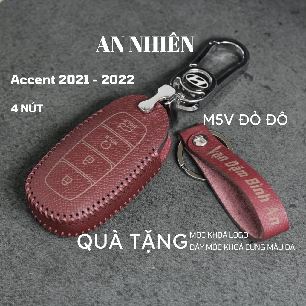 Bao da dành cho móc khoá bọc ốp chìa khoá xe ô tô Hyundai Accent 2021 2022 4 nút bấm, da bò, nhiều màu, khâu thủ công 12B