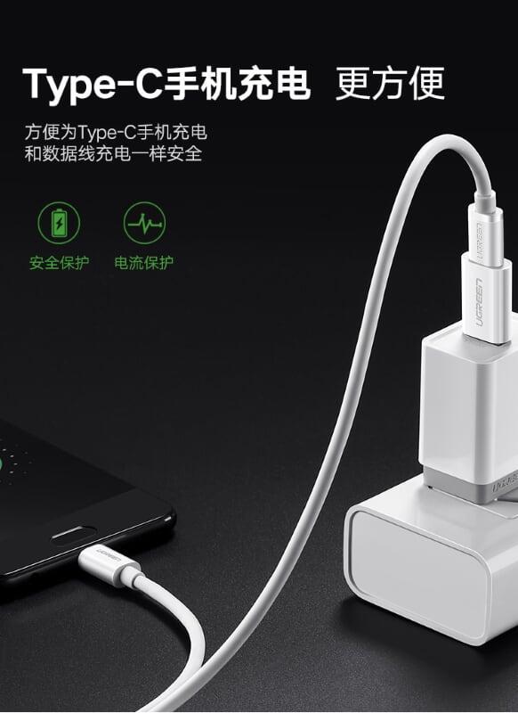 Ugreen UG40932US204TK Màu Trắng Đầu chuyển đổi USB 3.0 dương sang TYPE C 3.1 âm - HÀNG CHÍNH HÃNG