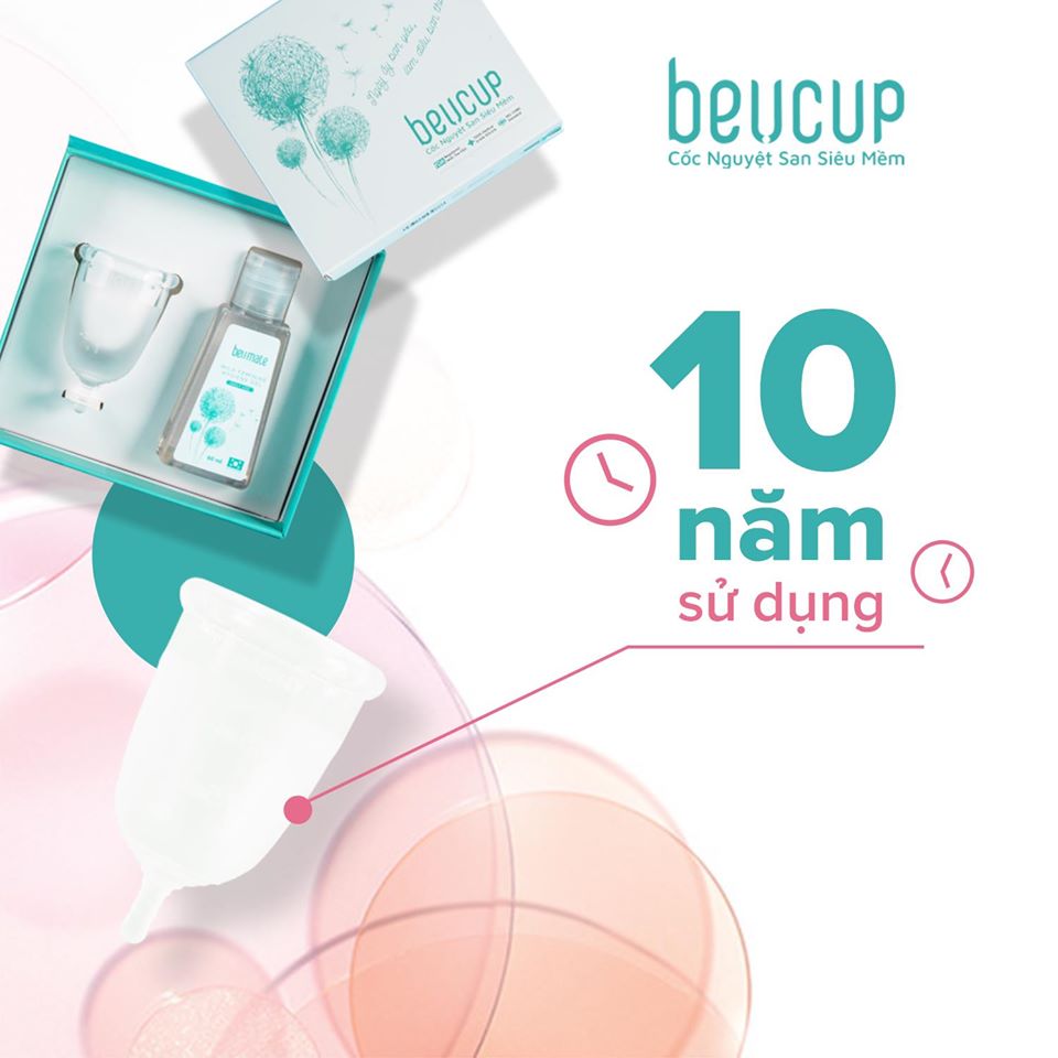 Cốc Nguyệt San Beucup SIÊU MỀM (Tặng lắc tay bạc non+dung dịch vệ sinh+cốc tiệt trùng+túi vải)