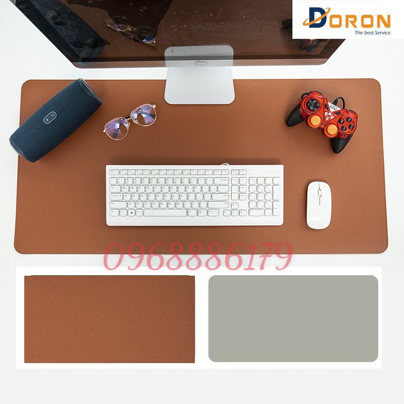 Thảm Lót Chuột Cỡ Lớn, Dùng Được Hai Mặt - Da Pu Chống Nước - Doron Hd01 - Kiêm Deskpad Thảm Da, Trải Bàn Làm Việc - Hàng Nhập Khẩu - Nâu - Ghi - 45X90