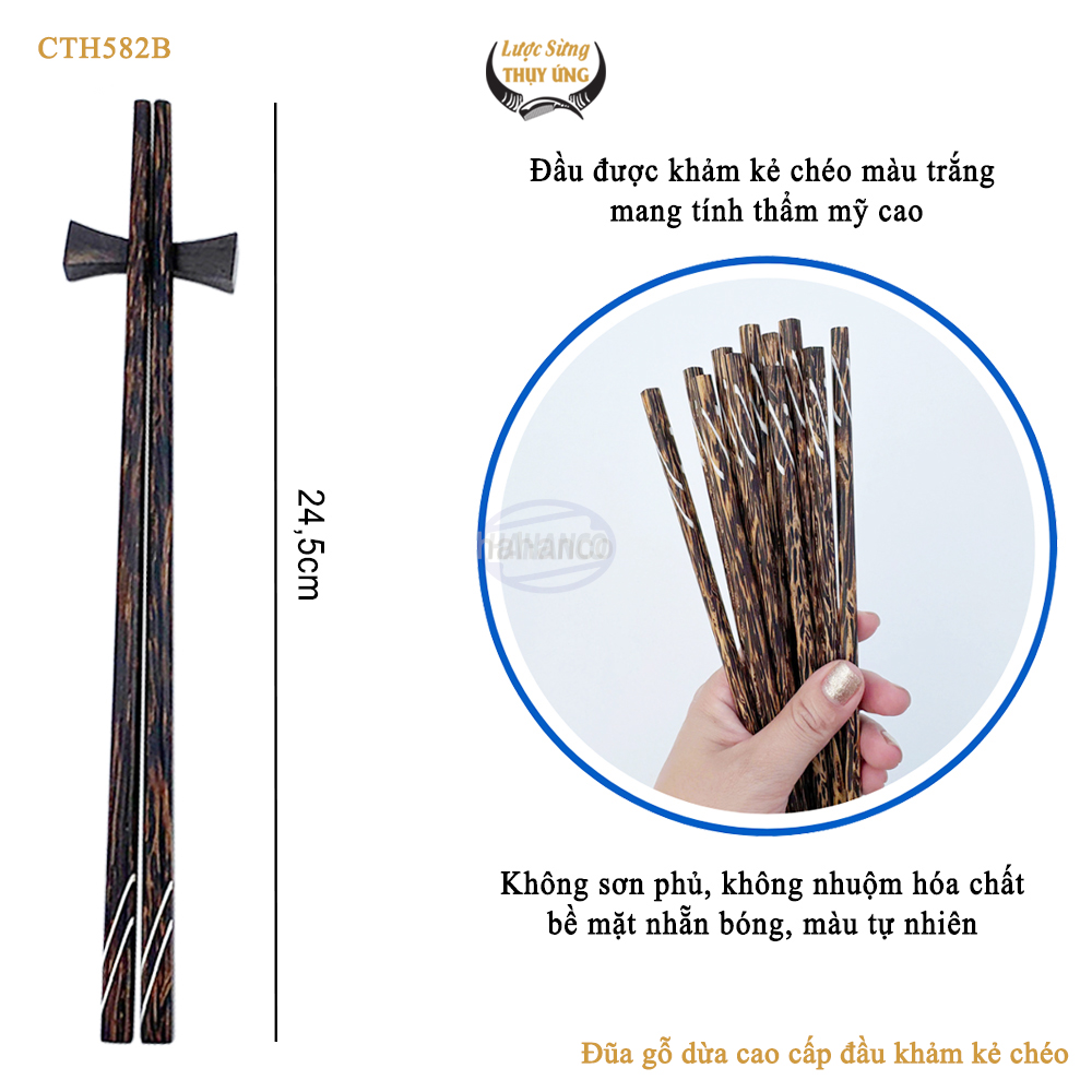 Đũa Gỗ Dừa Đen Khảm Kẻ Chéo HAHANCO An Toàn Đẹp Mắt Dùng Cho Quán Ăn Gia Đình - CTH582B