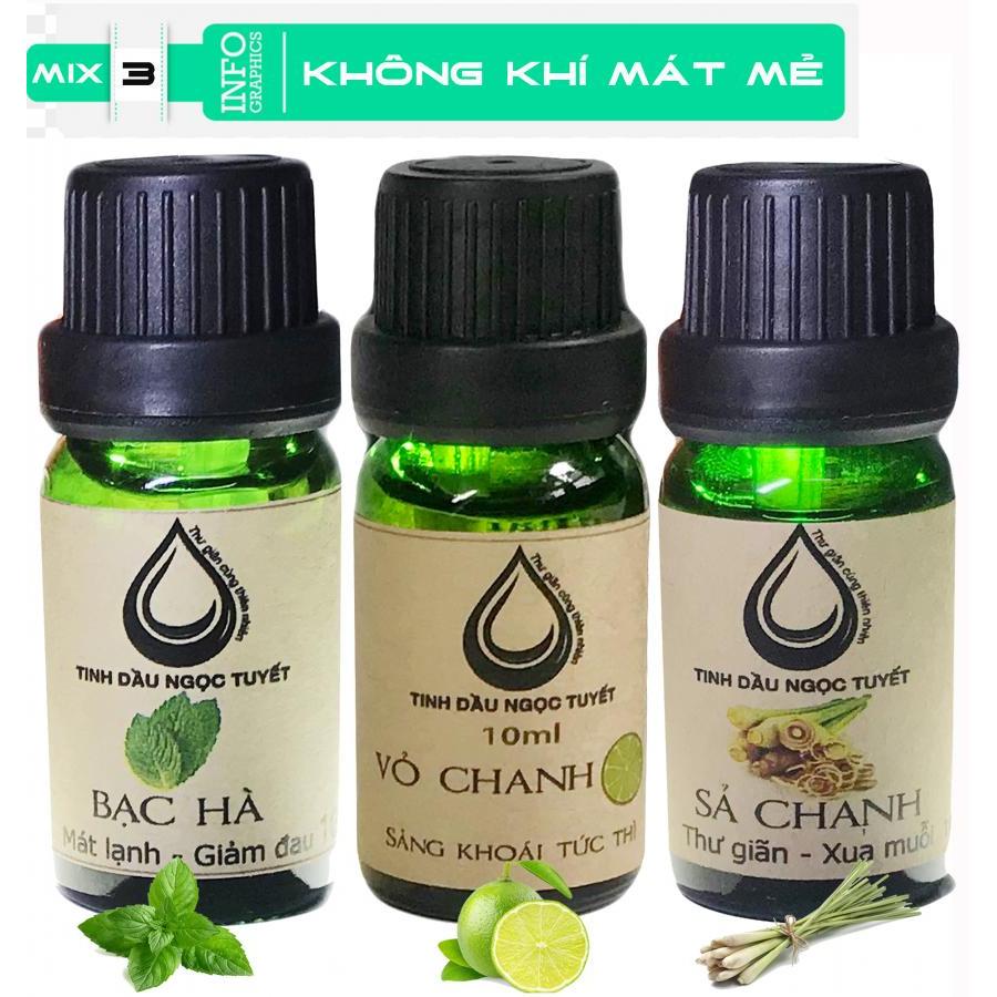 Bộ tinh dầu tạo sự mát mẻ, trong lành  10mlx3 (vỏ chanh, bạc hà, sả chanh) Ngọc Tuyết