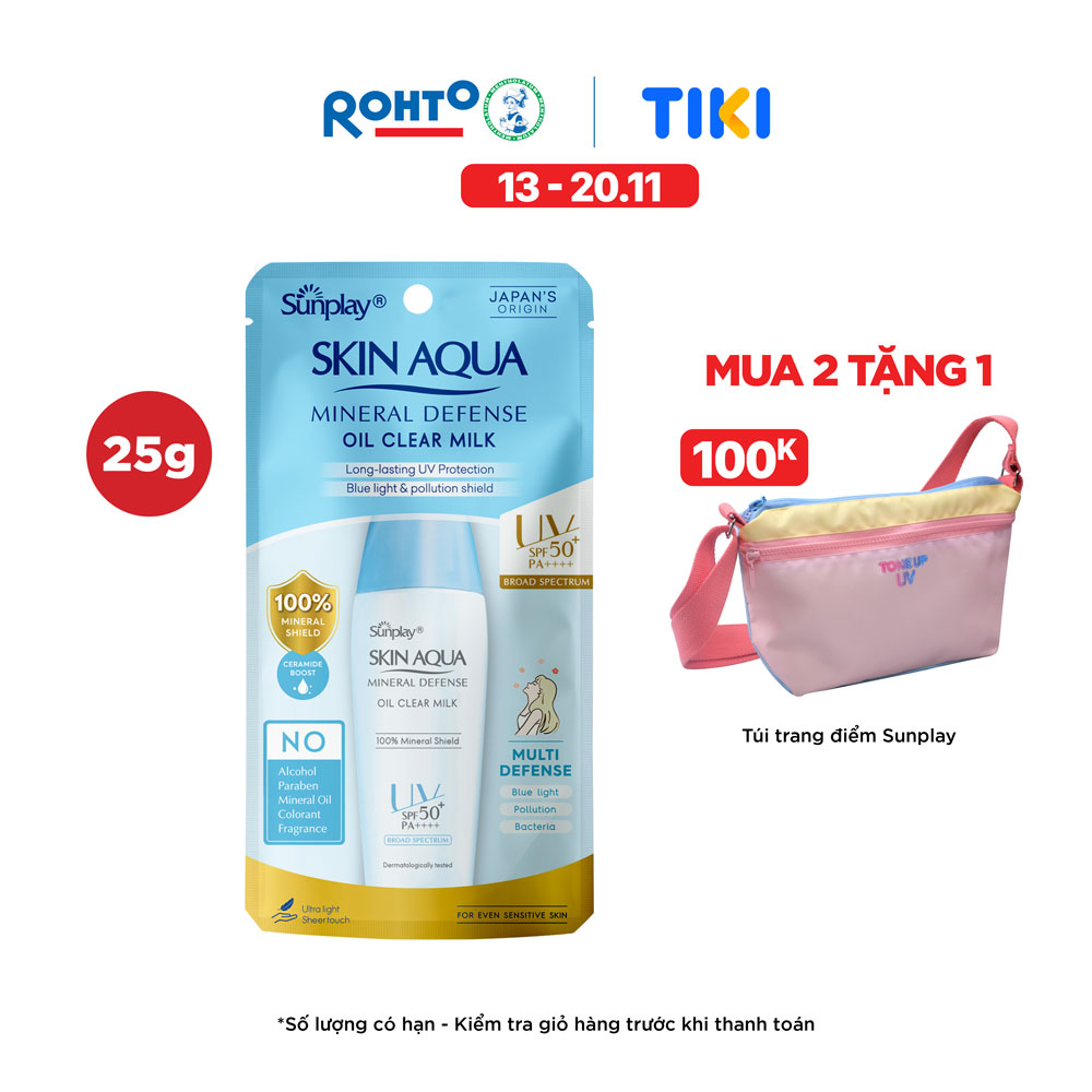 Sữa chống nắng vật lý bảo vệ da sạch dầu Sunplay Skin Aqua Mineral Defemse Oil Clear Milk SPF 50+, PA++++
