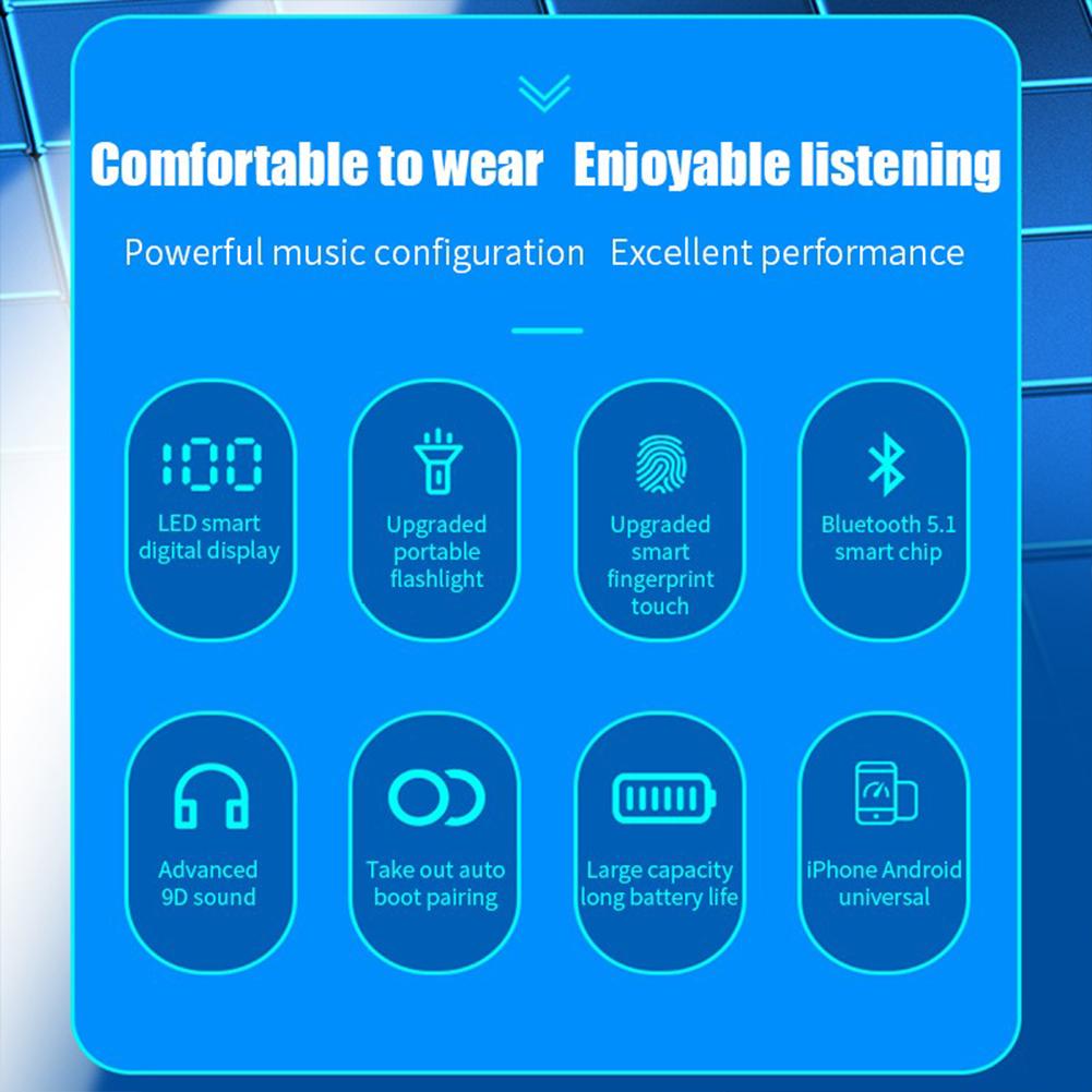 N21 Tws5.2 Bluetooth-compatible Headset Touch-screen Display Binaural Wireless Sports Headphones With Flashlight