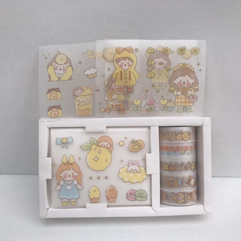 Hộp 6 Wasi tape và sticker theo chủ đề đáng yêu