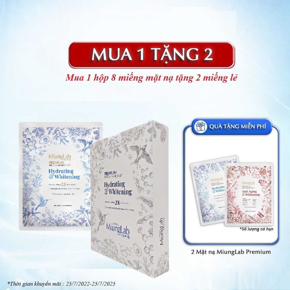 Hộp 8 miếng mặt nạ cấp ẩm và dưỡng trắng da MiungLab Premium Biocell Mask Sheet Hydrating and Whitening