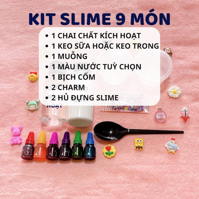 Bộ Kit Làm Slime 9 Món - Tặng Kèm Charm Cốm - Nguyên Liệu Làm Slime