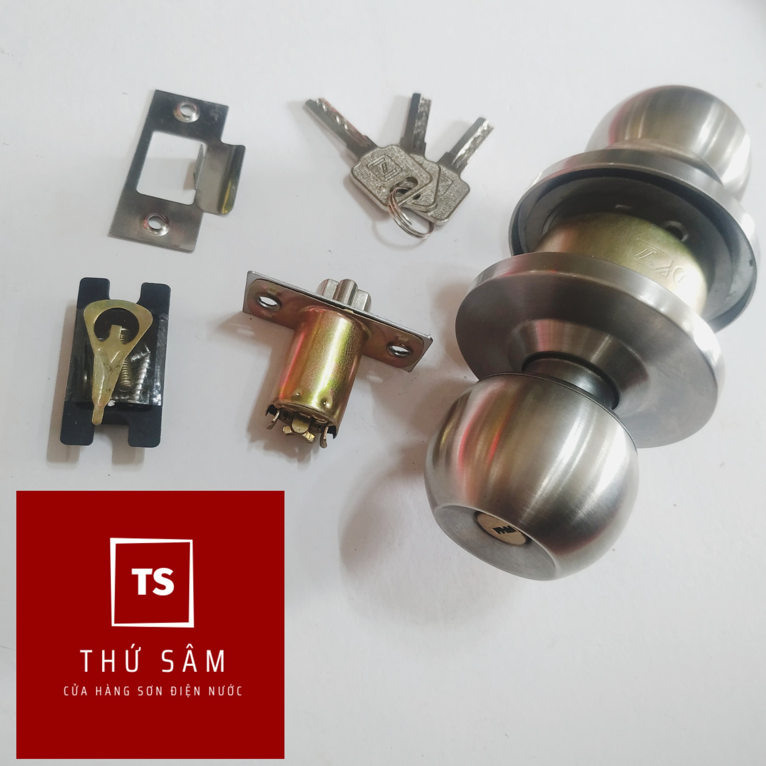 Khóa cửa tay nắm tròn inox cò khóa dài ngắn tùy chọn